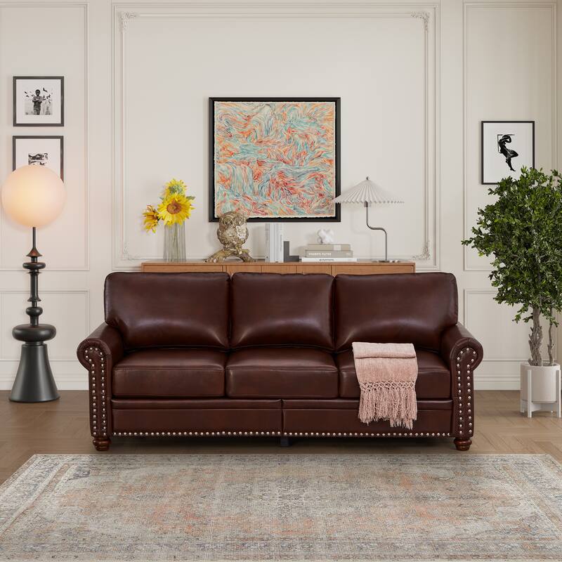 Classic Living Room Nails Leather Sofa