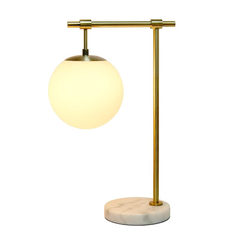 Antique Brass Arm Desk Lamp with Globe Shade - 21" - Gold and White