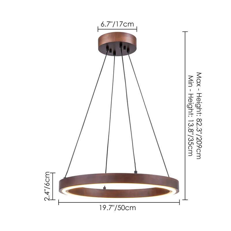 19.7" Modern Industrial LED Pendant Light with Circular Frame Ideal for Dining Rooms and Foyer Areas