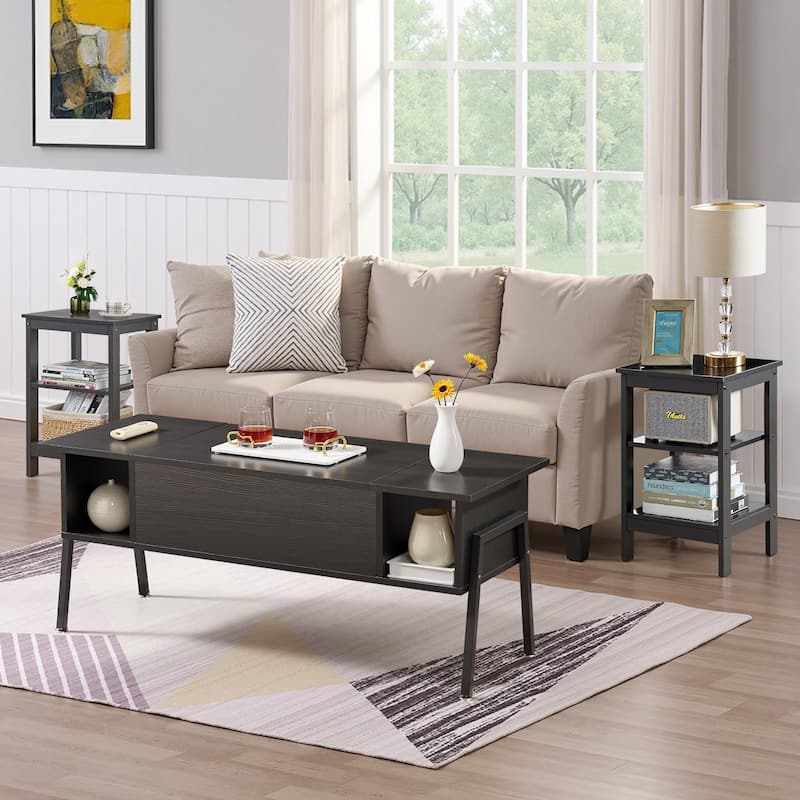 VECELO 3-Piece Coffee Table Set,Lift Top Coffee Table with Hidden Storage and Nightstands Set of 2