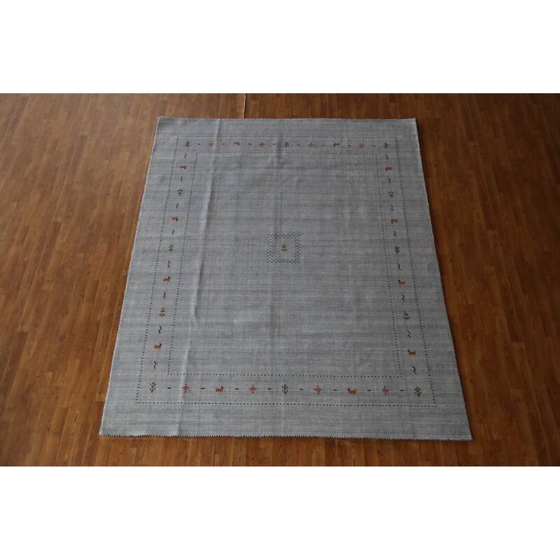 Hand Knotted Oriental 100% Wool Carpet Tribal Tribal Greys & Charcoal Gabbeh Area Rug - 9' 10'' X 7' 11''