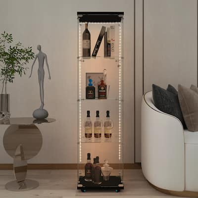 Tempered glass cabinet,wine cabinet,storage cabinet,file cabinet,with Bluetooth LED light,lock on the door,equipped with cast