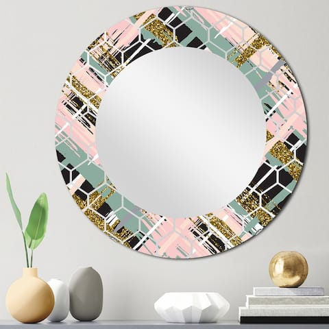 Designart ' Blue Pink And Glitter Strokes III' Modern Wall Mirror