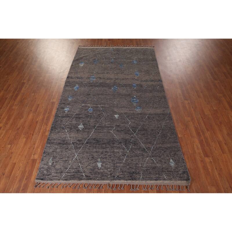Grey Moroccan Area Rug Handmade Oriental Wool Carpet - 5'10"x 10'0"