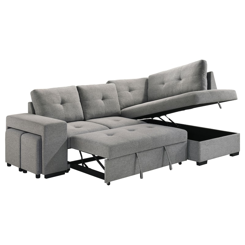 Roanne Fabric Upholstered Sleeper Sectional Sofa Grey - Grey