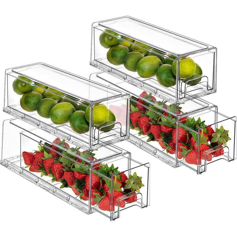 Sorbus Fridge Drawers - Clear Stackable Pull Out Refrigerator Organizer Bins - Food Storage Containers (Small) - 4 Piece