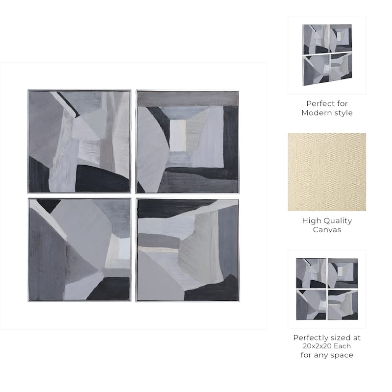 Canvas Wood Frame Wall Art Abstract Texture (Set of 4) - 20" Black