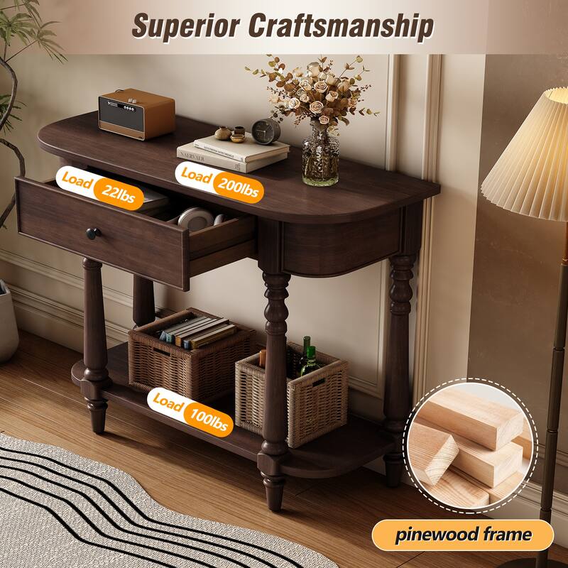 36 Inch Wood Console Table with Drawer and Shelf for Entryway