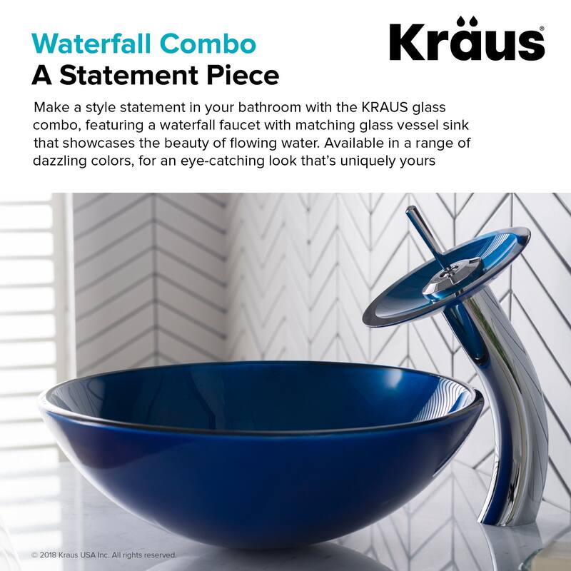 Kraus Bathroom Combo - 16-1/2" Irruption Blue Glass Vessel Bathroom
