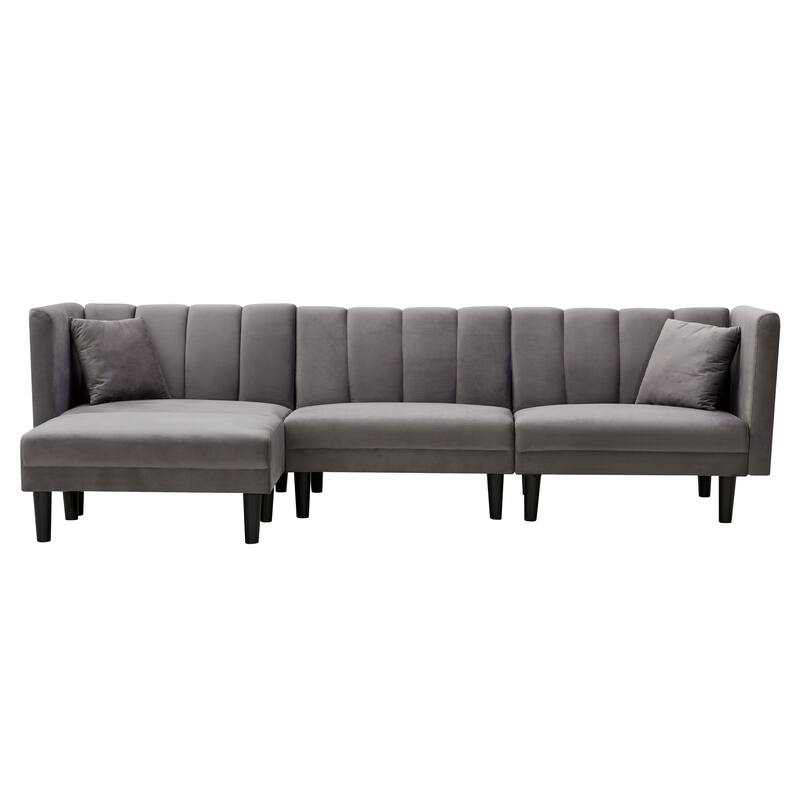 Reversible Sectional Sofa Sleeper L-shape Sofa Velvet Padded Sofa & Chaise