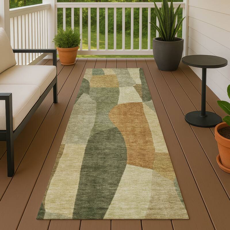 Machine Washable Indoor/ Outdoor Contemporary Layers Chantille Rug - Fern - 2'3" x 7'6"