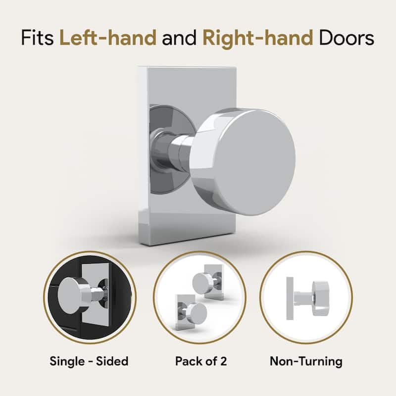 Mega Handles LAURA Dummy Round Door Knob with Slim Square Plate | Non-Turning, Reversible Handing | Easy to Install