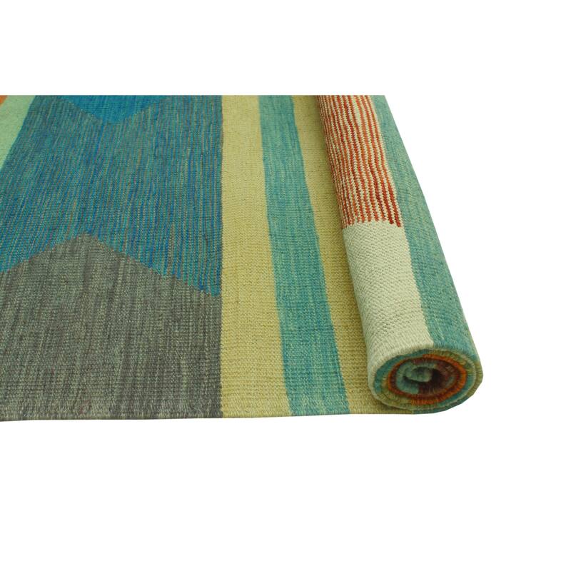 Hand-Woven Winchester Kilim Olaniyan Blue/Ivory Rug - 8'6" x 11'6"