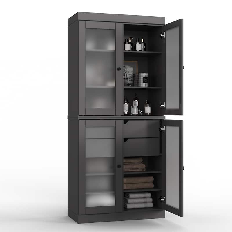 Palace Imports 100% Solid Wood 32" Bathroom Cabinet with Frosted Glass Doors, 2-Drawers and Adjustable Shelves