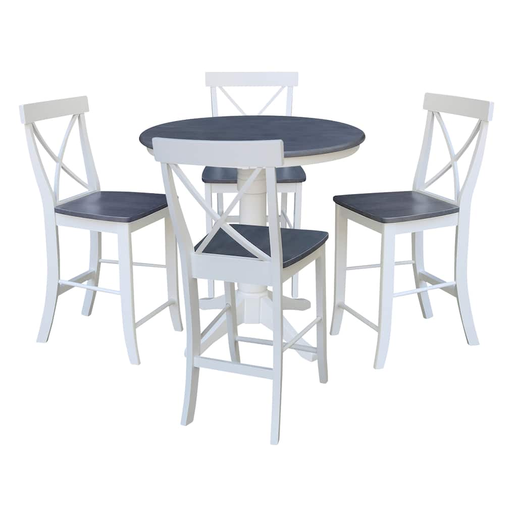 36 in Solid Wood Round Top Pedestal Counter Height Dining Table with 4 Stools
