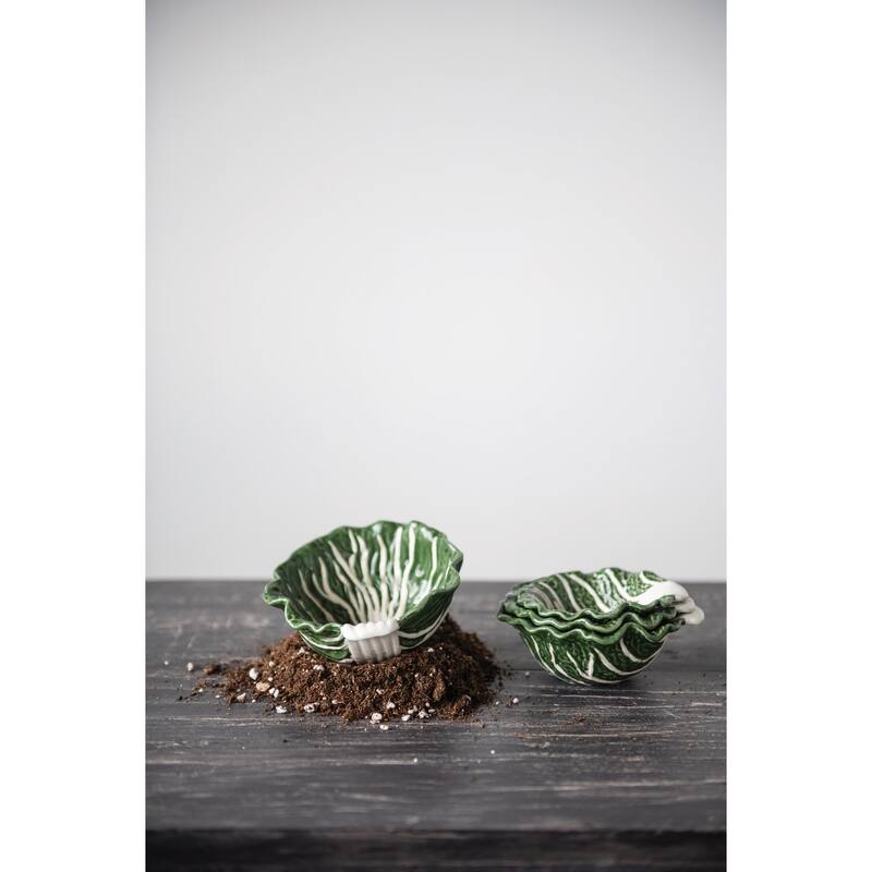 Hand-painted Cabbage Shaped Stoneware Bowls, Set of 4