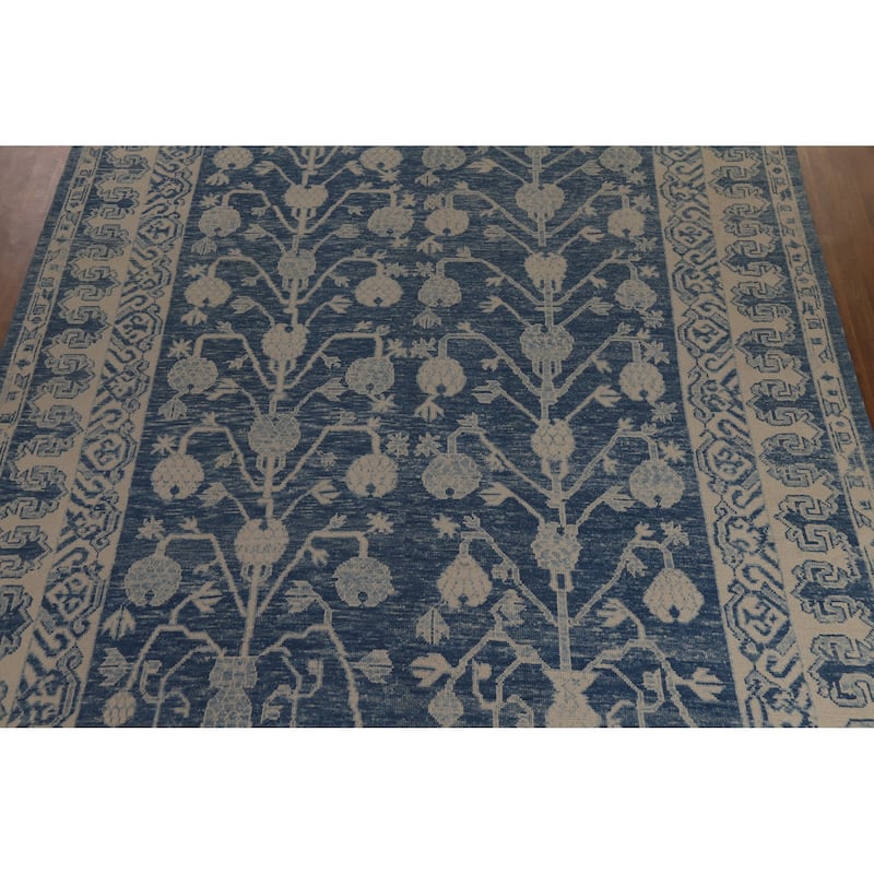 Hand Knotted Oriental 100% Wool Carpet Transitional All-Over Navy Blue & Blues Oushak Area Rug - 14' 9'' X 10' 0''