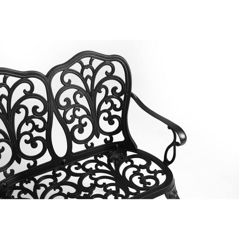 Patio Garden Bench Metal Park Bench Cast Aluminum Outdoor Furniture With Floral Rose For Patio,Park,Lawn,Yard