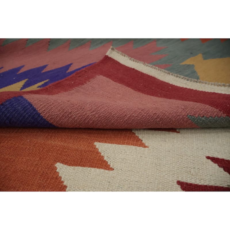 Hand Woven Oriental 100% Wool Carpet Southwestern Tribal Oranges & Rust Kilim Area Rug - 9' 8'' X 7' 11''