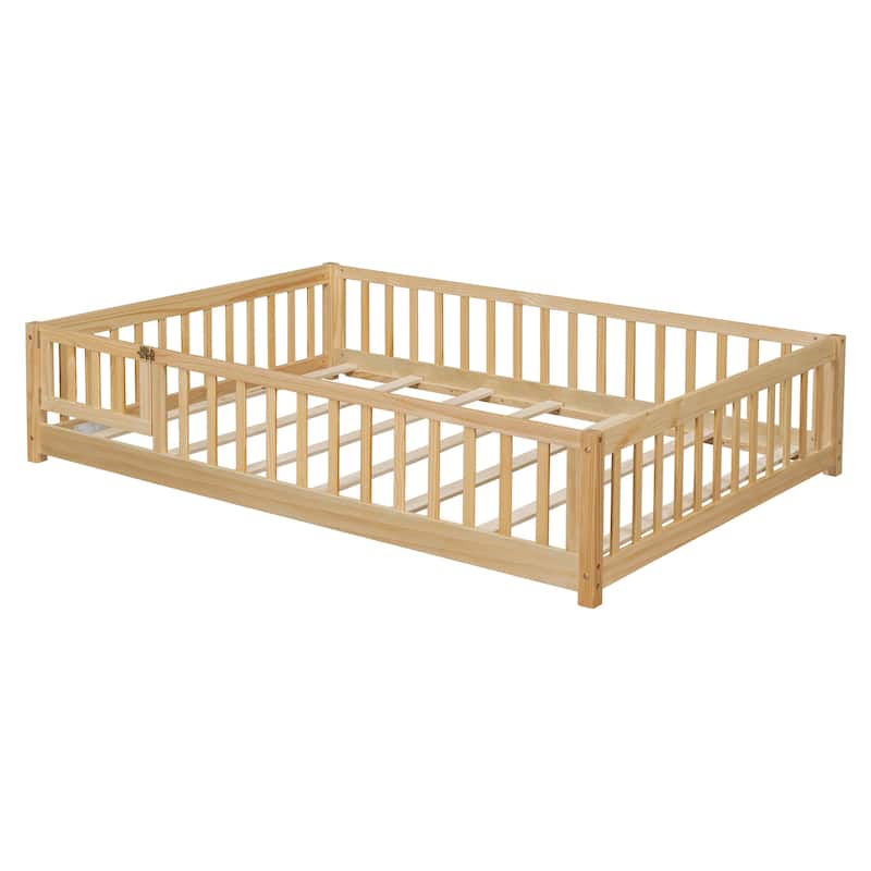 Floor Platform Bed with Fence and Door