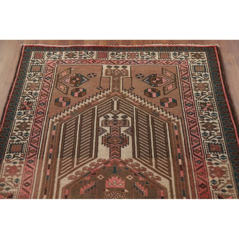 Pink Ardebil Persian Vintage Runner Rug Hand-knotted Wool Carpet - 3'6" x 10'2"