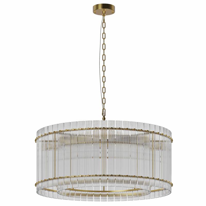 37" Gold Round Chandelier, 2-Tier 8-Light Water Ripple Crystal Glass Chandeliers for Dining Room,Living Room