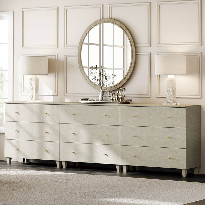 WAMPAT 9-Drawer Wide Dresser and Nightstands Set of 3 for Bedroom