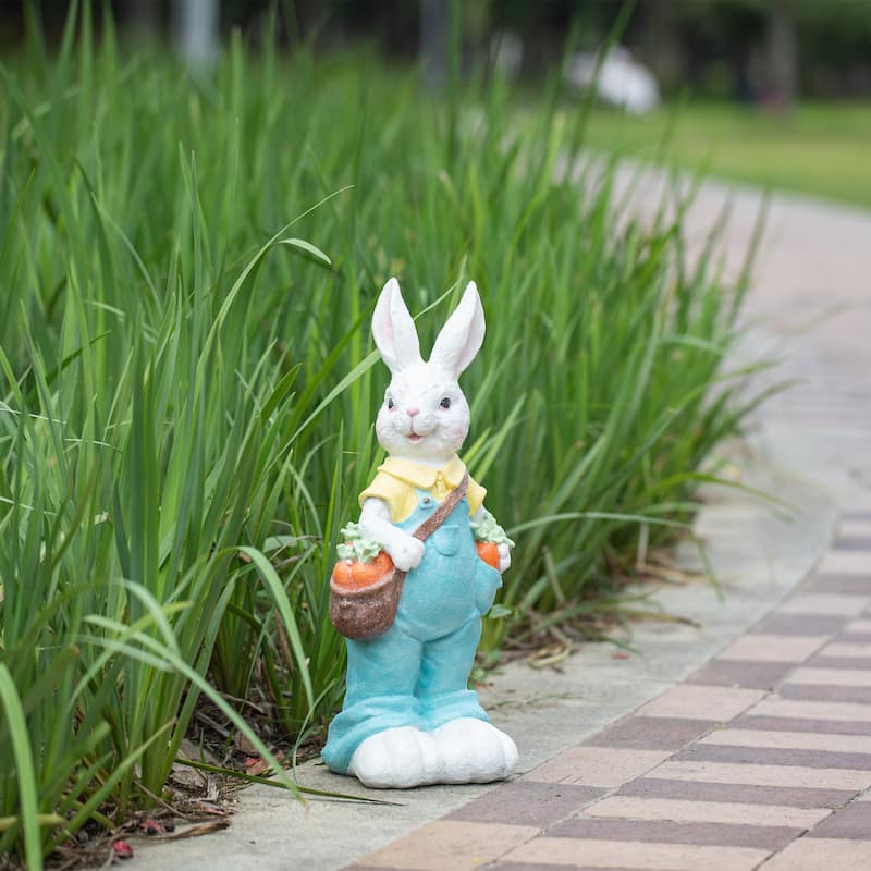 Glitzhome 17.5"H Easter Resin Bunny Girl with Flower Basket Boy with Carrot Table Decor - Boy