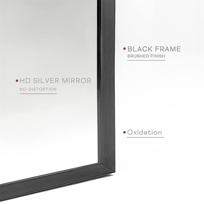 24"x36" Metal Framed Arched Mirror with Shatterproof Film and Hooks