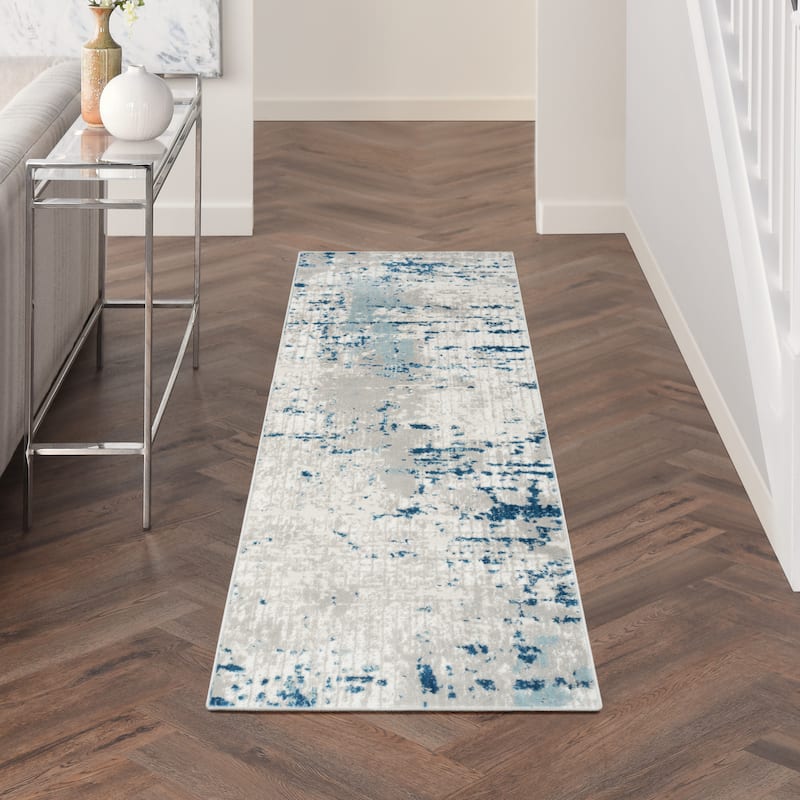 Nourison Concerto Modern Abstract Distressed Area Rug - 2'2" x 12' - Ivory/Gray/Blue
