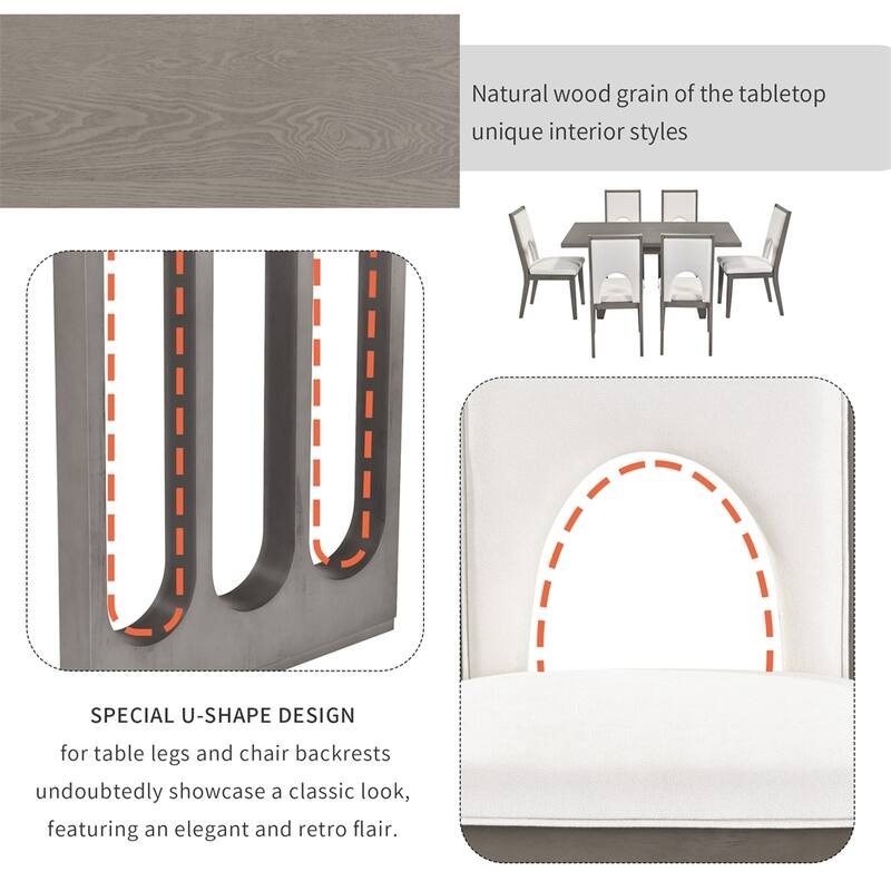 Wood Dining Table Set for 6, 1 Dining Table & 6 Upholstered Chairs