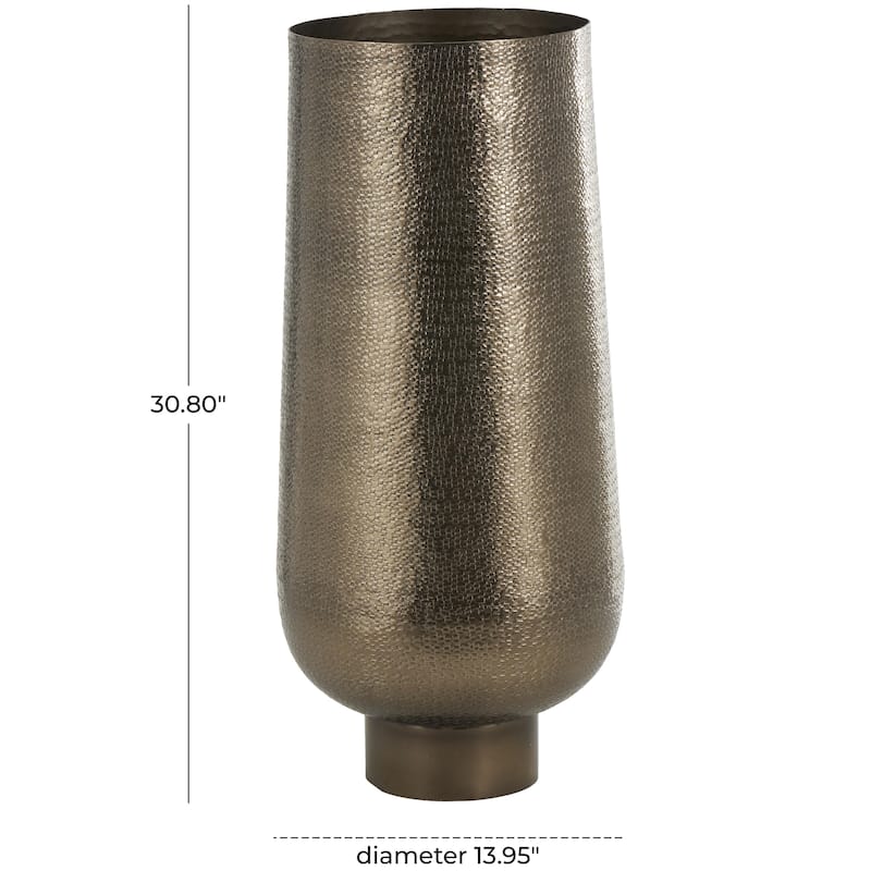 Aluminum Metal Geometric Textured Wide Floor Vase with Elevated Base - Brass - Roche River Decor