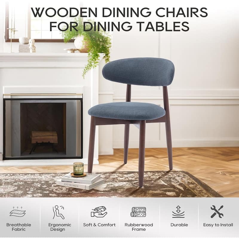 Modern Fabric Upholstered Kitchen Side Chairs, Farmhouse Dining Room Chair with Foot Pegs