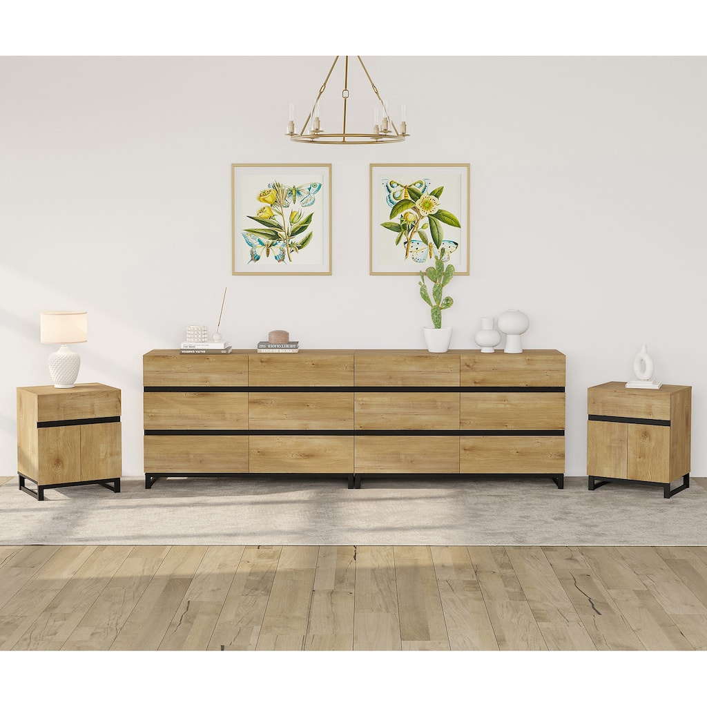 3-Piece Dresser And Nightstand Set,Dresser With 12 Drawers, 2 Nightstand for Bedroom, Bedroom Furniture Set