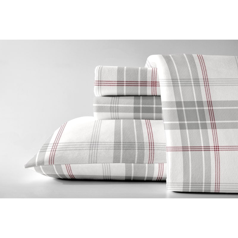 Dormisette Luxury German Flannel 6-ounce Bed Sheet Set - Full - White/Grey/Red