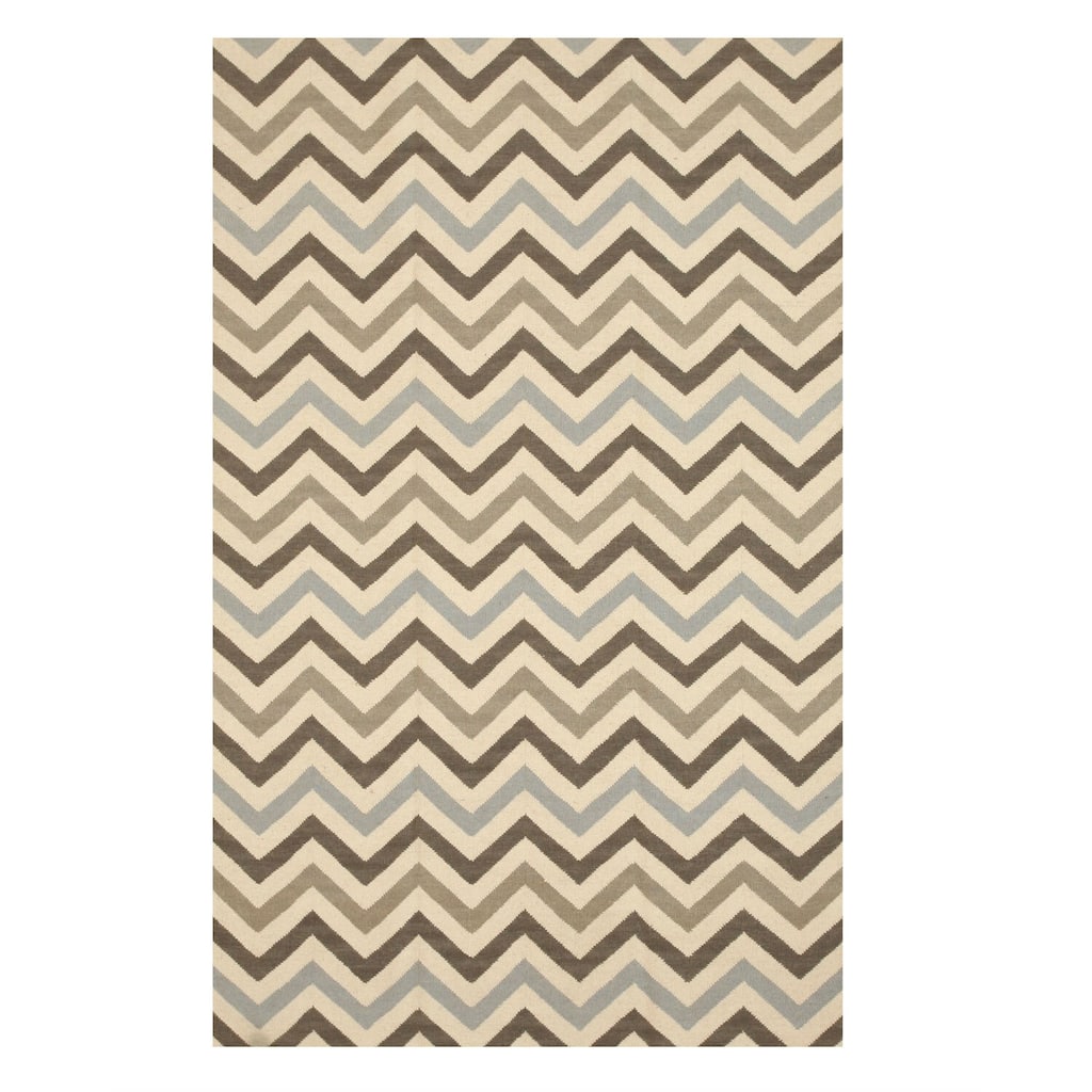 Multicolored Wool Flatweave Reversible Chevron Rug 8x10 - Handmade Geometric Design with Subtle Modern Contrast - N/A