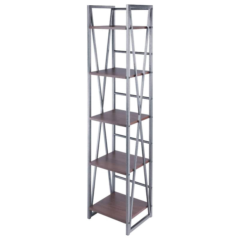 5 Tier Tall Storage Shelf - 61.5" - Graphite and Walnut