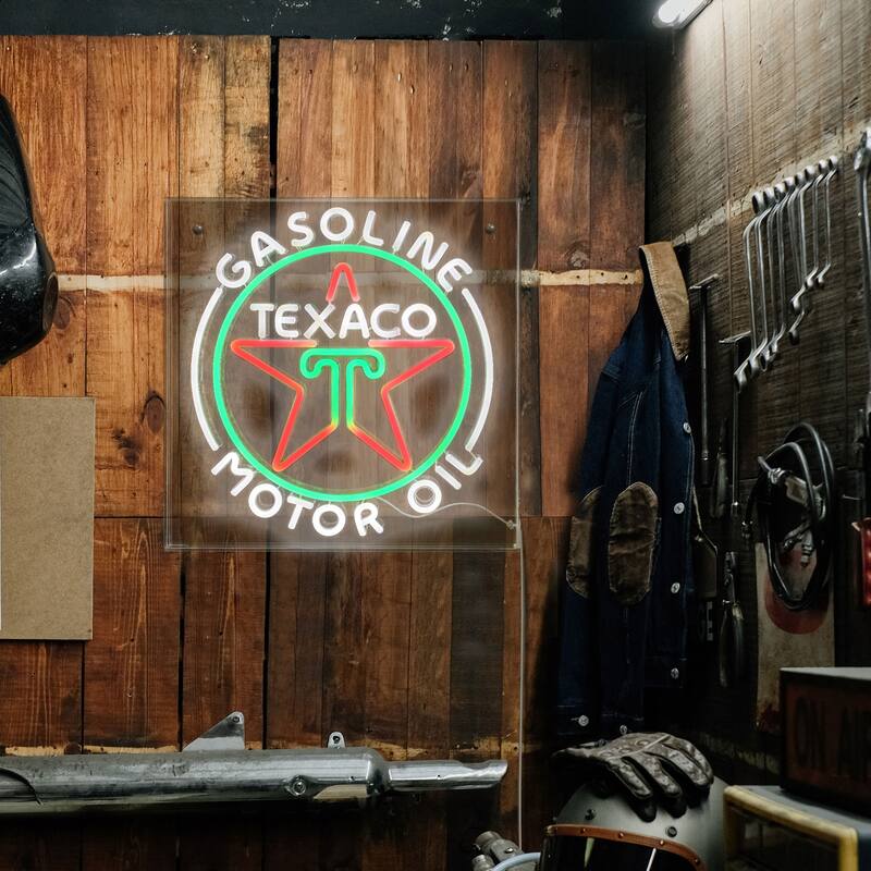 Licensed Texaco Gasoline Motor Oil Acrylic LED Wall Decor Sign - 16" x 16" - 16" x 16"