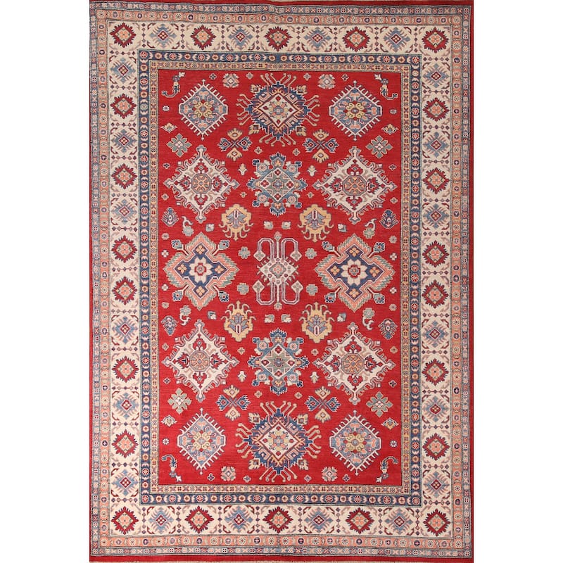 Red Traditional Kazak Area Rug Hand-Knotted Wool Carpet - 6'9" x 9'7"