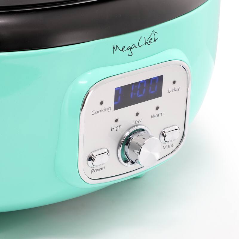 3.5 Liter Digital Display Electric Slow Cooker in Teal