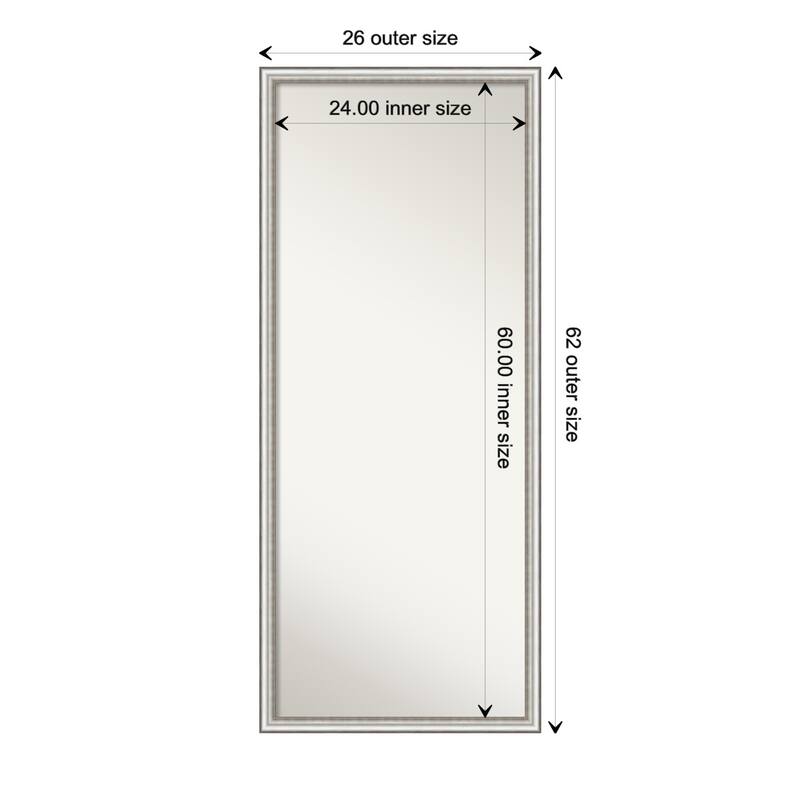 Non-Beveled Wood Full Length Floor Leaner Mirror 26.5 x 62.5 in. - Salon Silver Narrow Frame - Salon Silver Narrow - 26 x 62 in