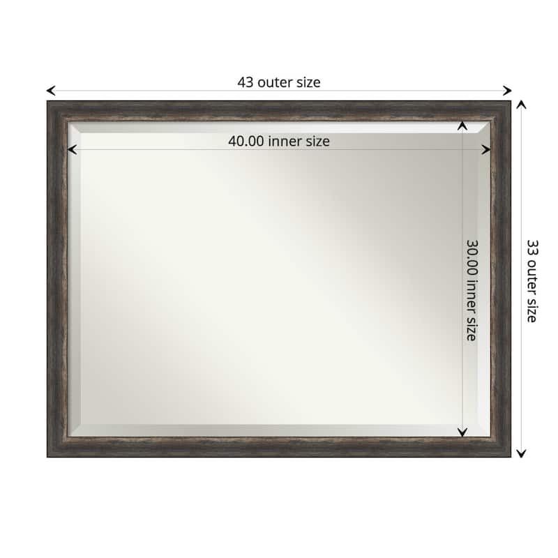 Beveled Bathroom Wall Mirror - Bark Rustic Char Frame - Outer Size: 43 x 33 in - Bark Rustic Char Narrow