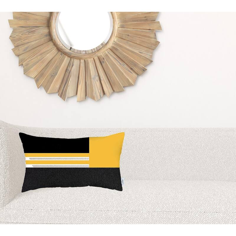 HomeRoots 12" X 20" Yellow Striped Zippered Handmade Polyester Lumbar Pillow Cover
