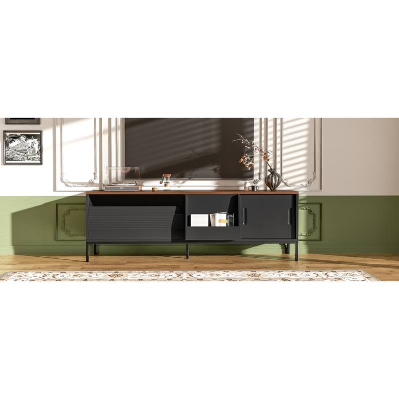 70.8" Modern TV Stand for TVs up to 75 Inches, Entertainment Center with Storage Space, Sliding Doors, Adjustable Shelves