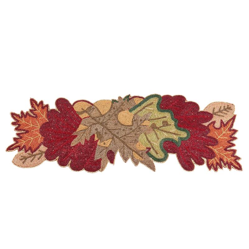 Beaded Table Runner With Fall Leaves Design - 13"x36"