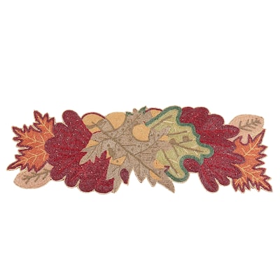 Beaded Table Runner With Fall Leaves Design - 13"x36"