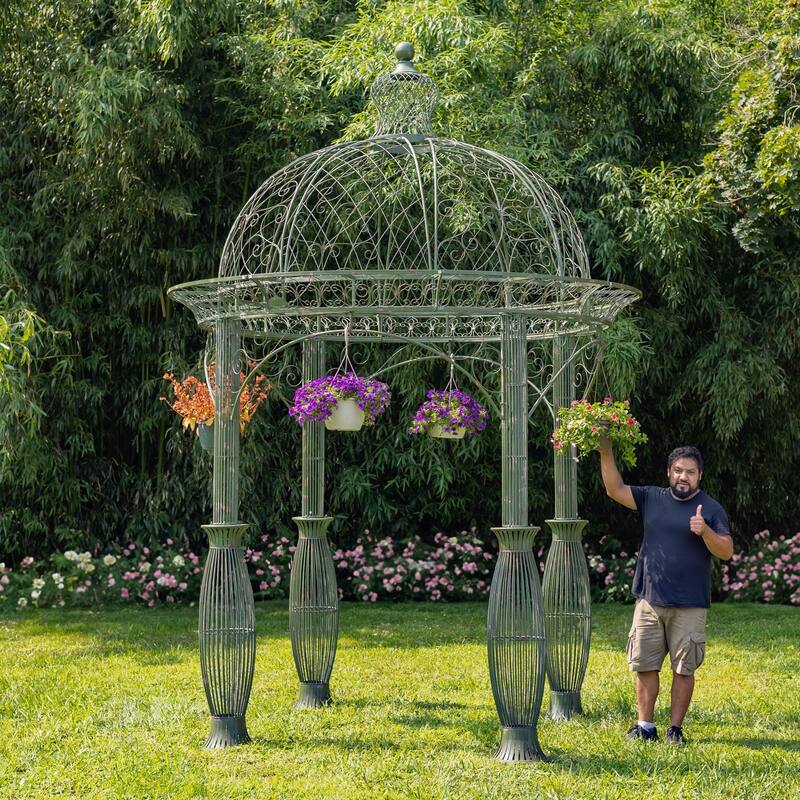 13 Foot Tall Round Metal Garden Gazebo - 106x106x154.5 - Antique Green
