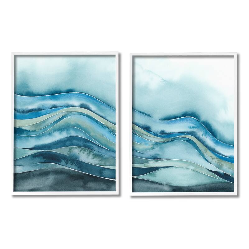 Stupell Abstract Blue Wave Seascape Tranquil Ocean Pattern Framed 2 Piece Wall Art - White - 24 x 30 - White