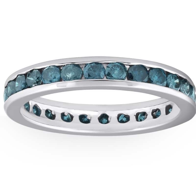 1 1/2ct Blue Diamond Channel Set Eternity Ring White Gold