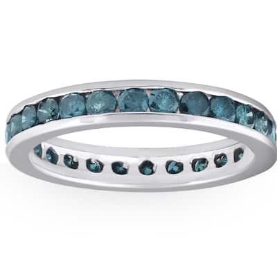 1 1/2ct Blue Diamond Channel Set Eternity Ring White Gold